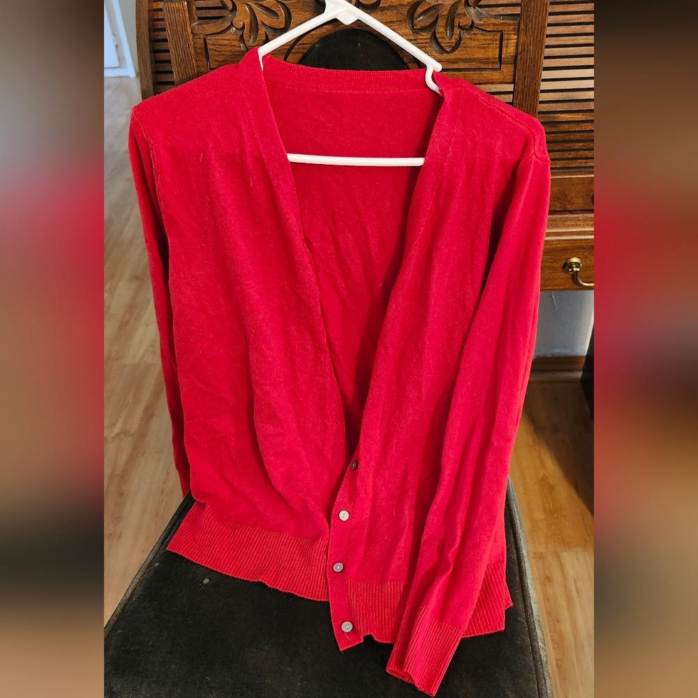 Red Soft Cardigan Sweater